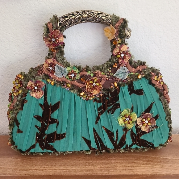 Mary Frances Handbags - Mary Frances Teal and Floral Embellished Shoulder Bag